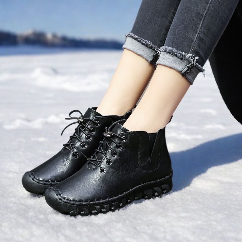 Women's Genuine Flat Cowhide Ankle Soft Bottom Women's Leather Boots