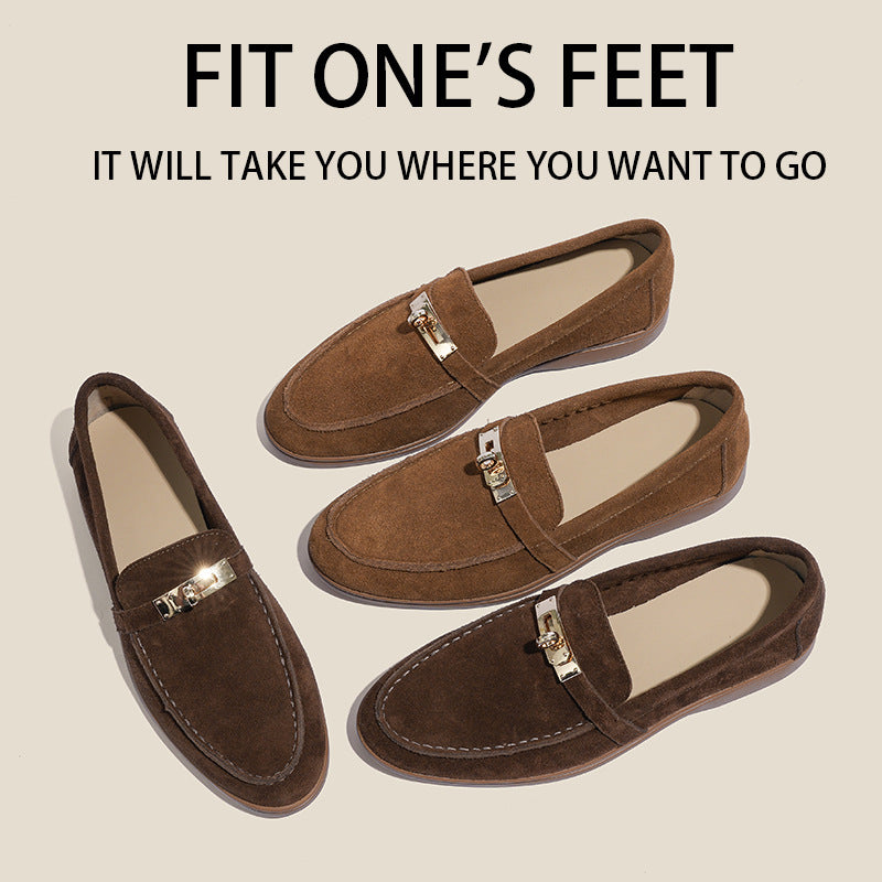 Women's Gold Lock Suede Retro Easy Matching Loafers