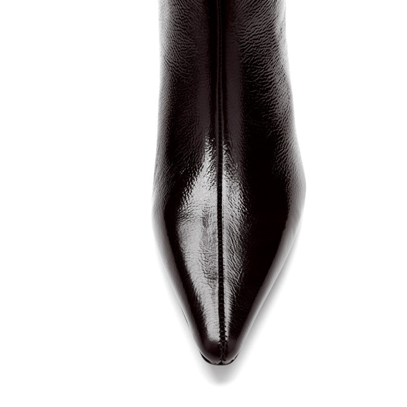British Style Pointed Toe Below The Knee Large Women's Leather Boots