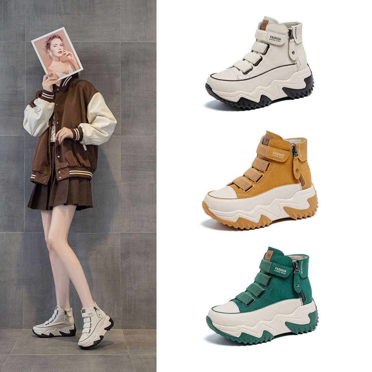 Women's Increasing Insole Authentic Clunky Korean Style Thick Bottom Platform Leisure Sneakers