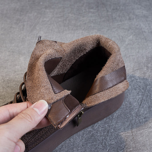 Women's Genuine Lace Up Retro Square Toe Boots