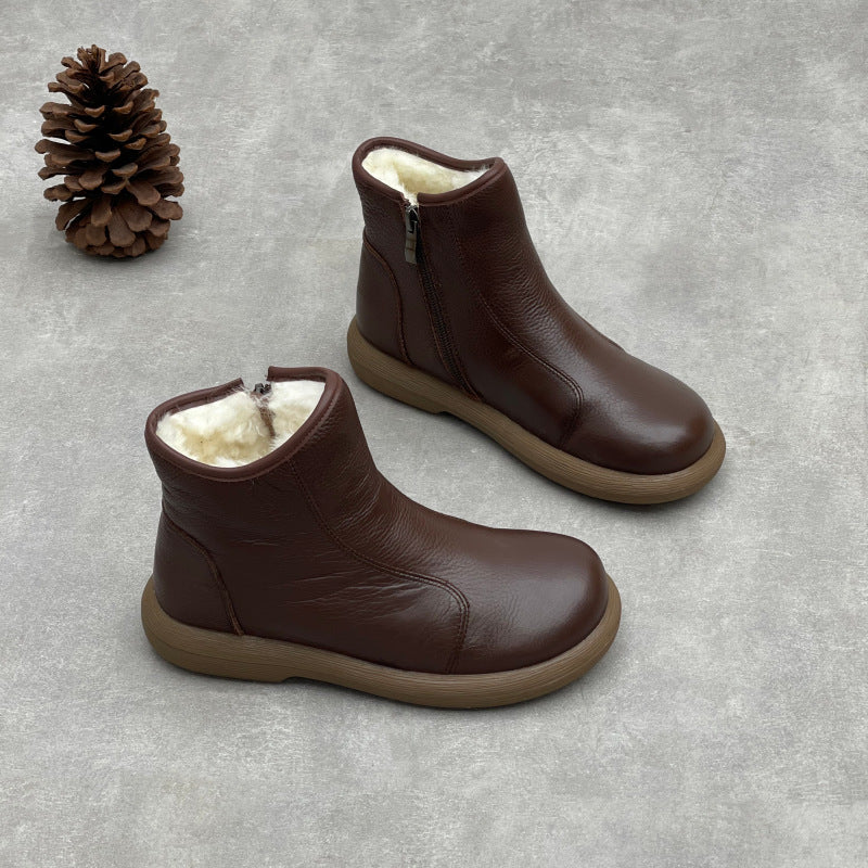Women's Handmade Art Retro Flat Bottom Round Toe Soft Cowhide Pure Boots