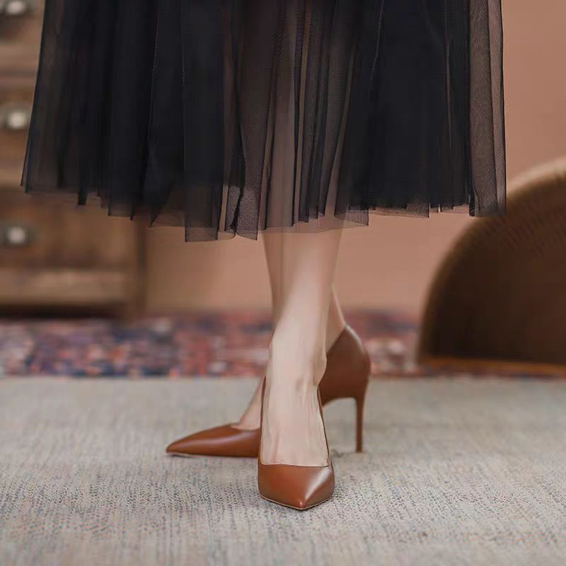 Women's Size Brown Sheepskin Pointed Toe Shallow Women's Fashion Shoes
