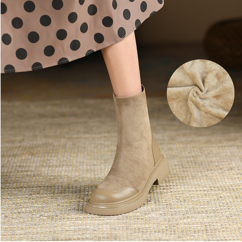 Women's Short Martin Retro Stretch Knight Platform Women's Leather Boots