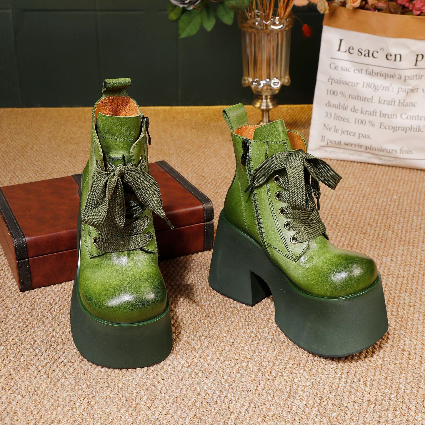 Female First Layer Cowhide Mild Luxury Retro Fashion Pure Platform Boots