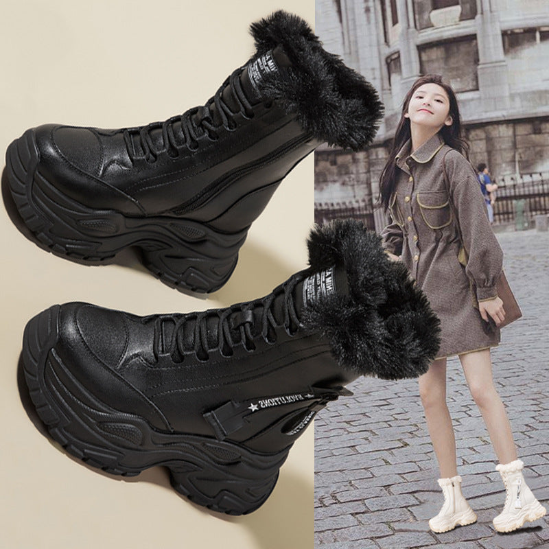 Women's Thick Bottom Platform Solid Color Martin Side Zipper Women's Casual Shoes