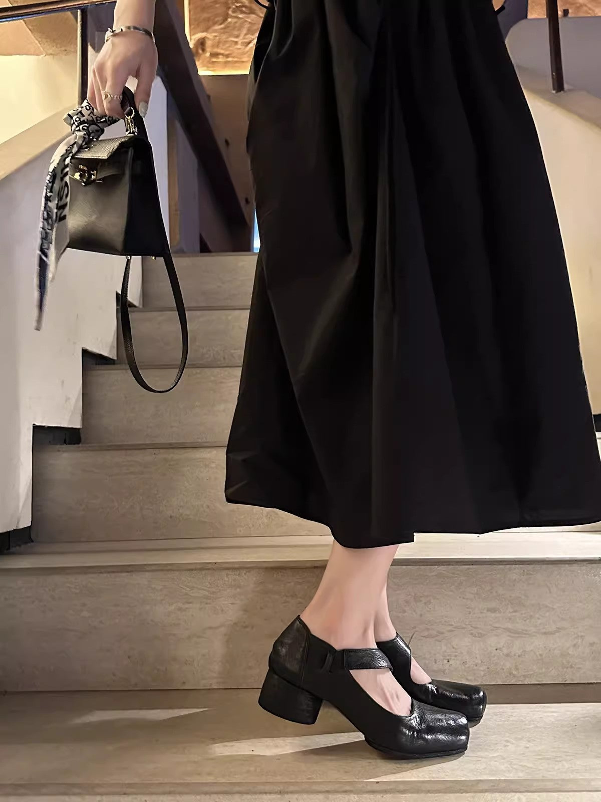 Women's Mom Washed Horse Vintage Distressed Square Women's Shoes