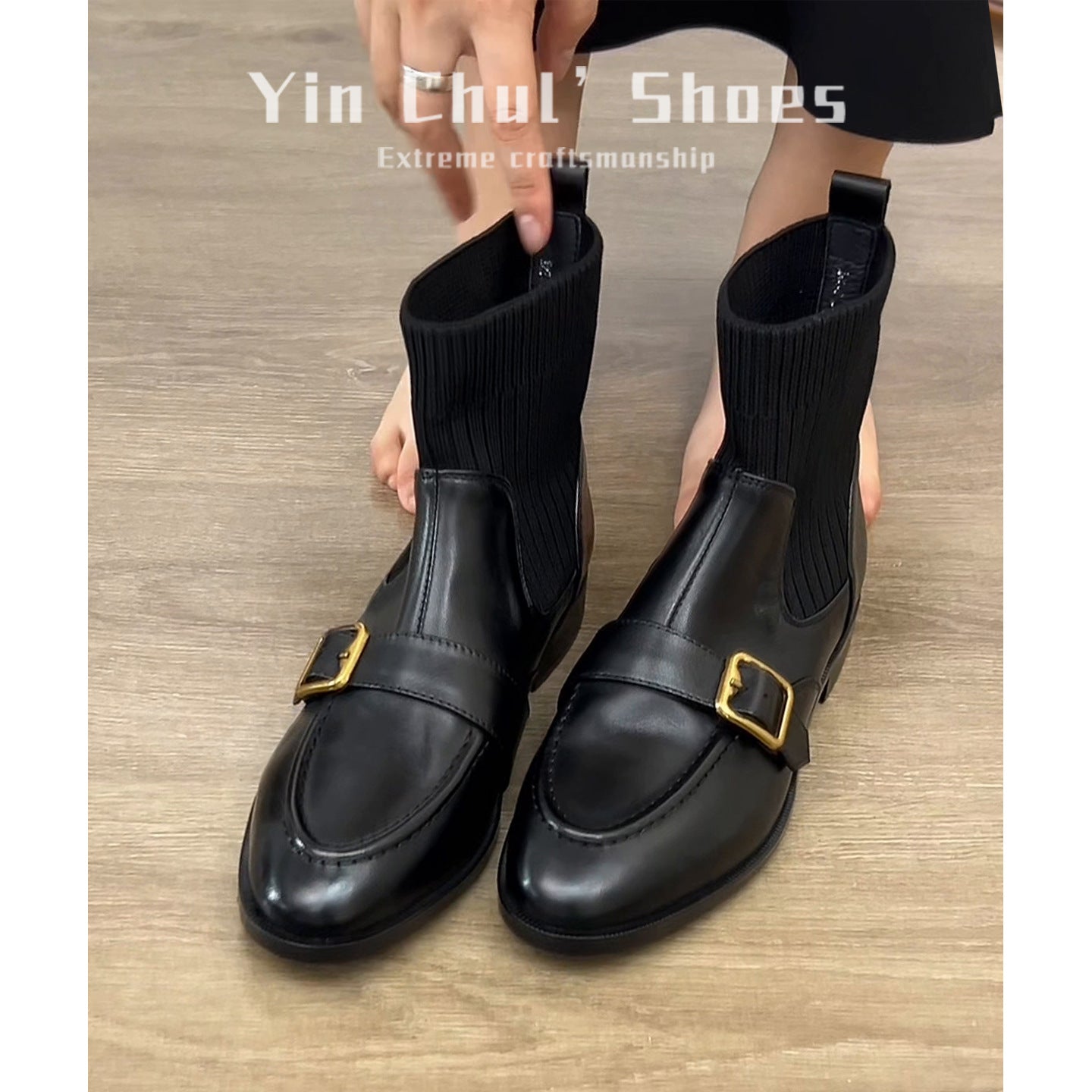 Women's British Elastic Socks Retro Thin Booties Ankle Chunky Women's Leather Boots