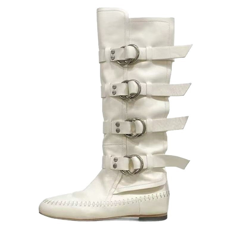 Niche Retro Handmade Sewing Strap American Women's Leather Boots