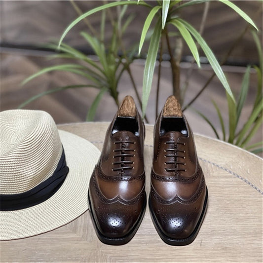 Men's Korean Autumn Genuine Breathable Brogue Carved Leather Shoes