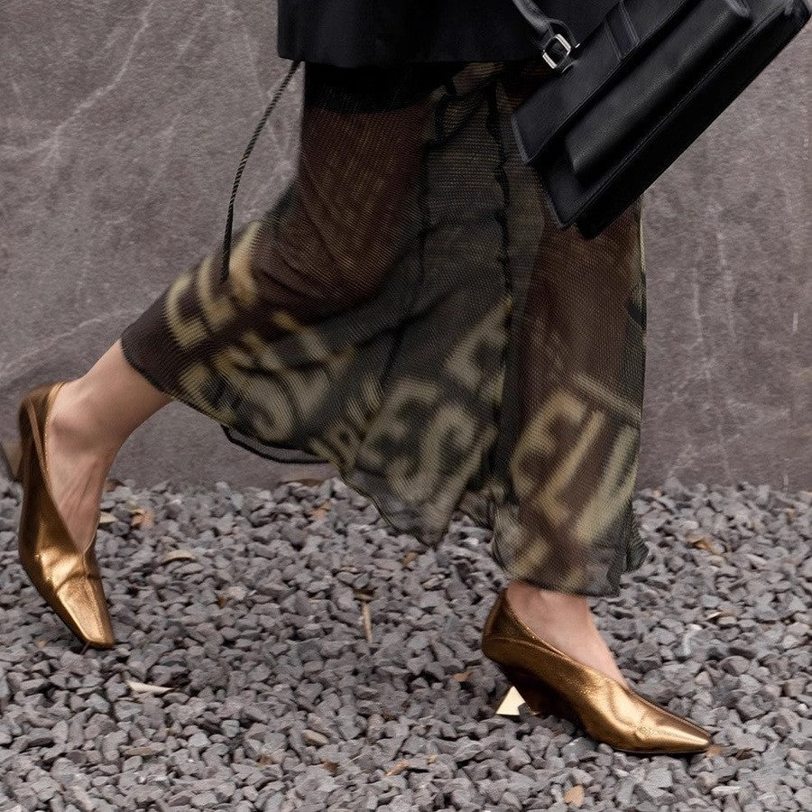 Women's Pumps Low-cut Slip-on Gold Sier Color Square Toe V Cut Women's Fashion Shoes
