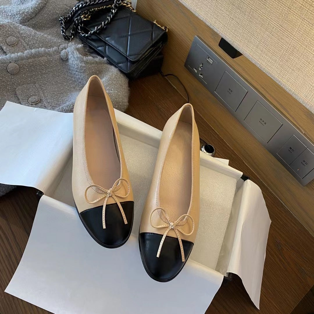 Women's Classic Style Flat Pumps Bow Ballet Color Matching Slippers
