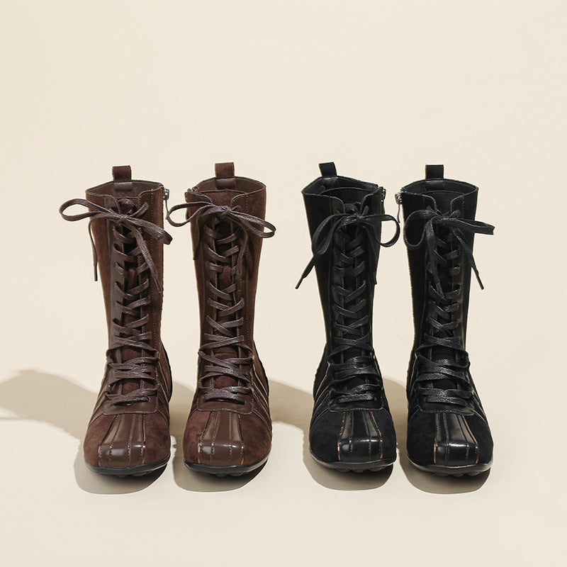 Retro Knight Ankle Female Knee-high Niche Women's Leather Boots