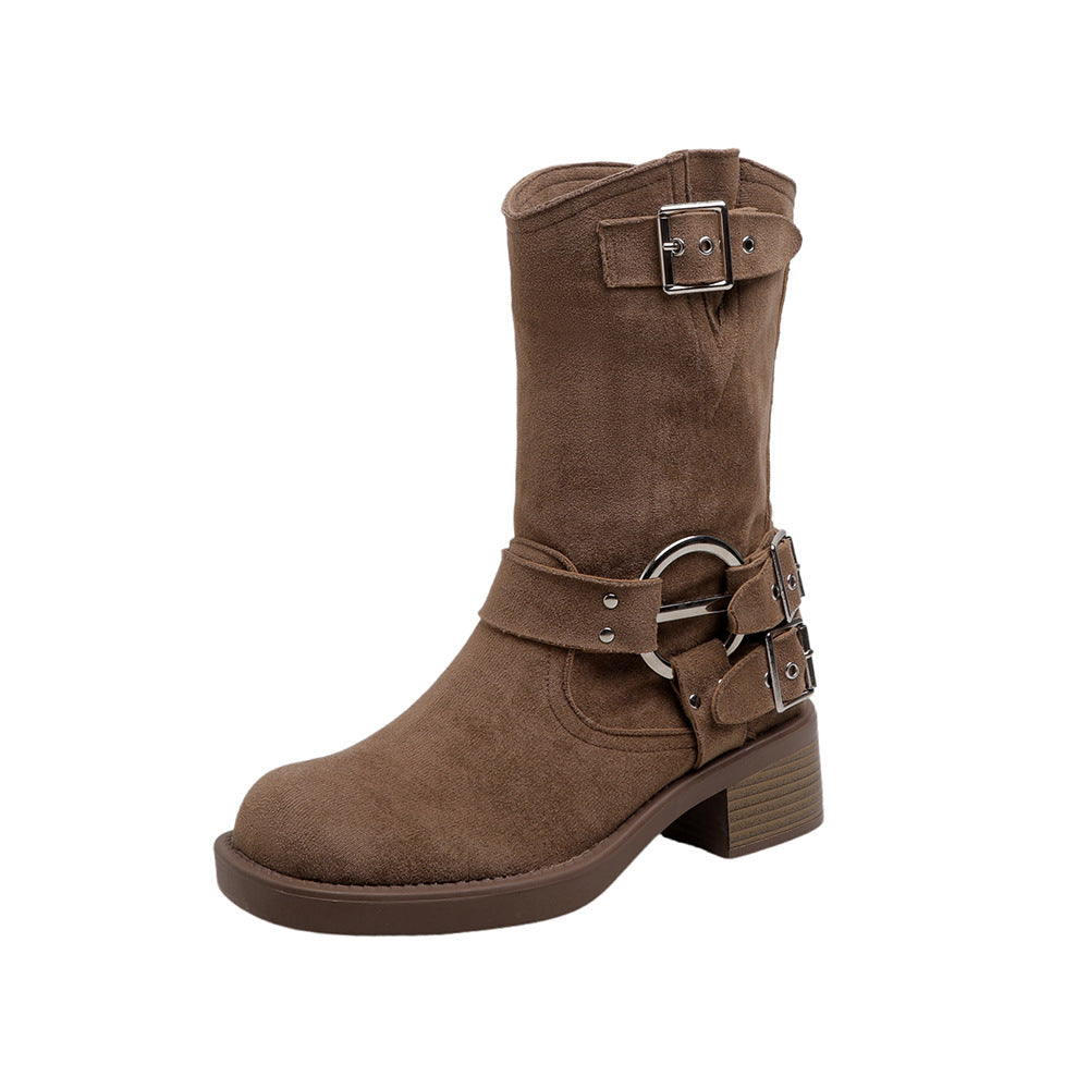Retro Style Round Head Leisure Thick Heels