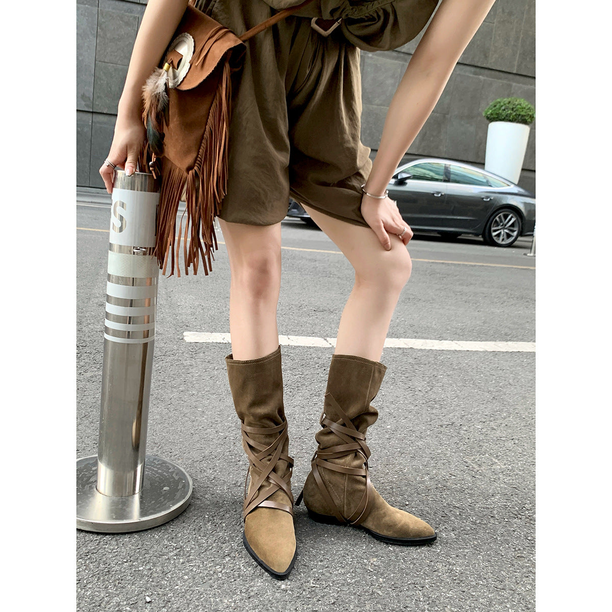 Pointed Toe Middle Chunky Western Female Heels