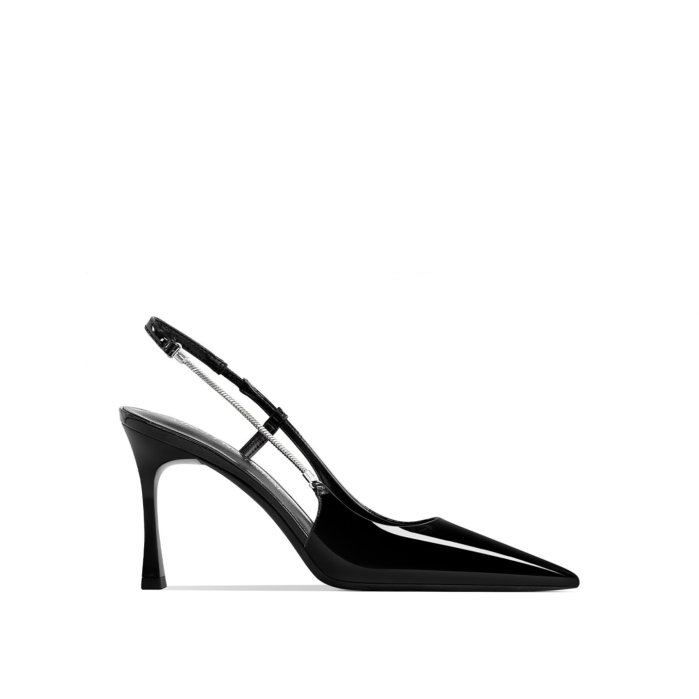 Women's Toe Box Back Empty Metal Chain Patent Fashion High Heeled Sandals