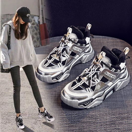 Female Fleece-lined Tide Muffin Korean Black Sneakers