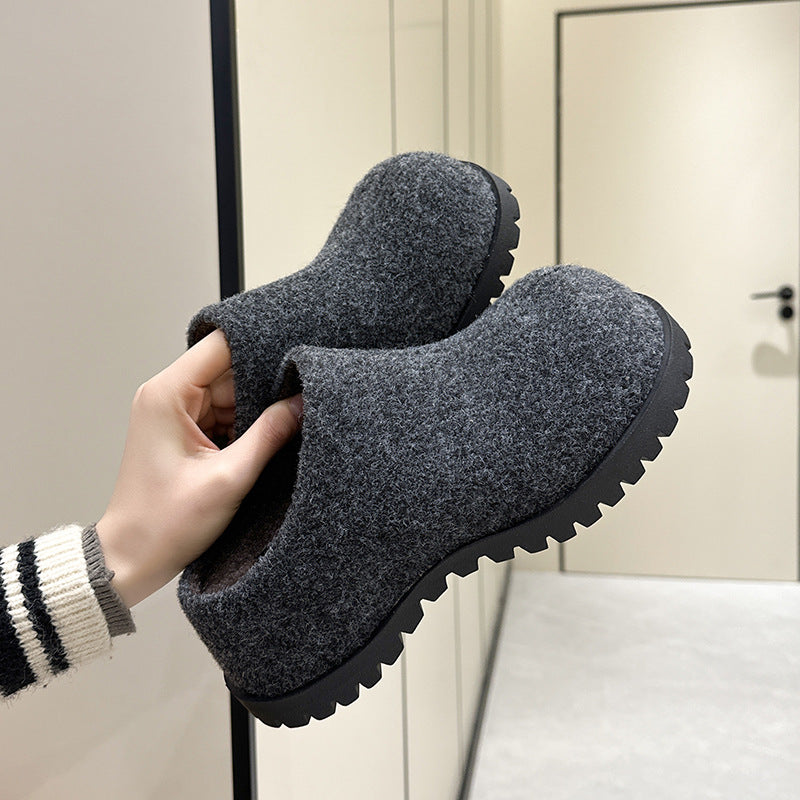 Women's Increased Closed Toe Niche Half Vintage Fleece-lined Knitted Surface Big Slippers