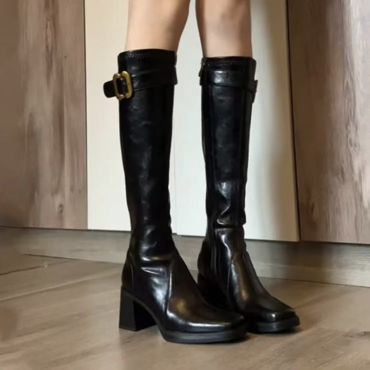 Women's Square Toe Knight High Long Thick Heels