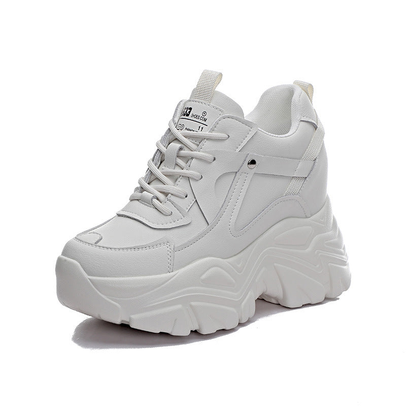 Women's Platform Height Increasing Insole Sports Single-layer Lace Up Women's Casual Shoes