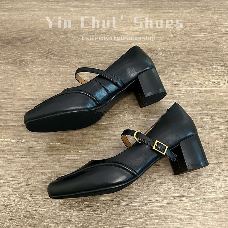 Women's White Buckle Mary Jane French Style Skirt Not Tired Feet Women's Fashion Shoes