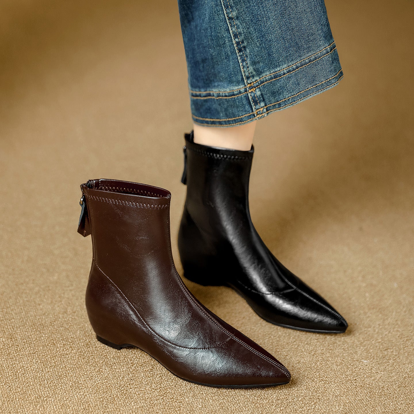 Women's Temperament Slimming Thin Graceful Pointed Toe Soft Women's Leather Boots