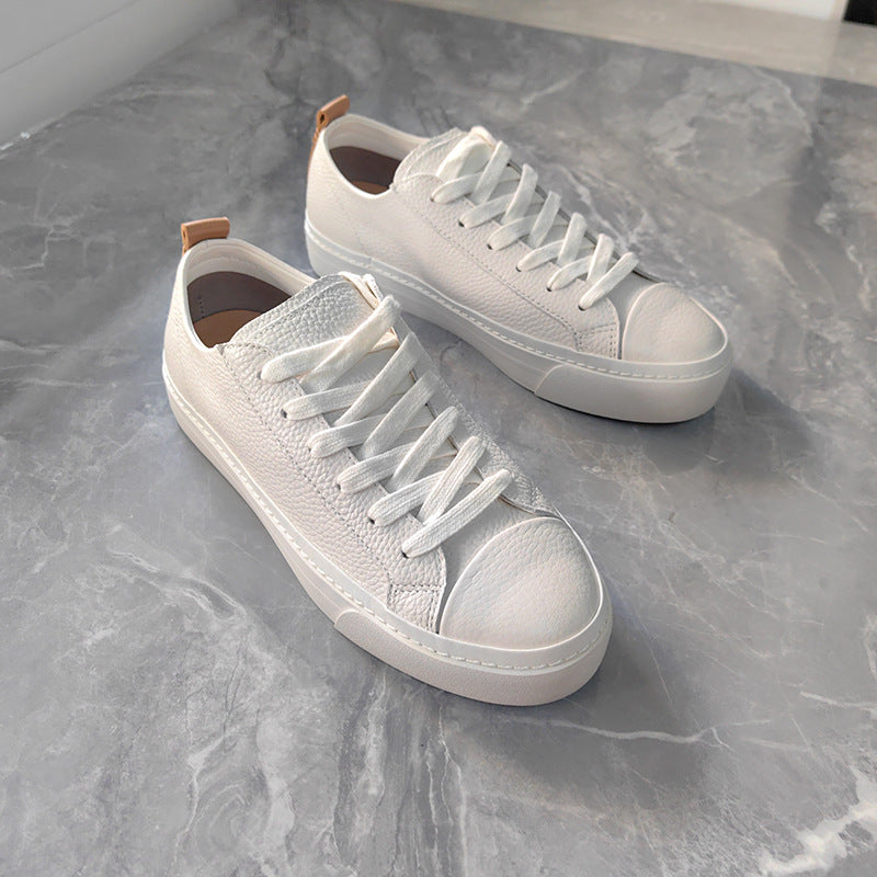 Women's Autumn Simple Retro First Layer Cowhide Round Head Leisure Flat Women's Shoes