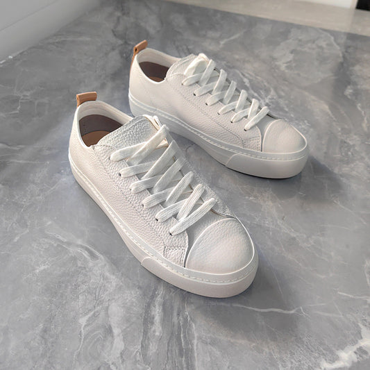 Women's Autumn Simple Retro First Layer Cowhide Round Head Leisure Flat Women's Shoes