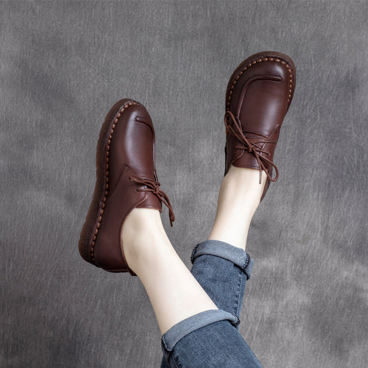 Spring Ethnic Style Vintage Cowhide Low Soft Bottom Women's Casual Shoes