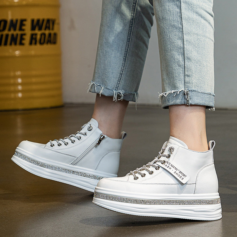 Women's Platform Muffin Height Increasing Insole Rhinestone Sneakers
