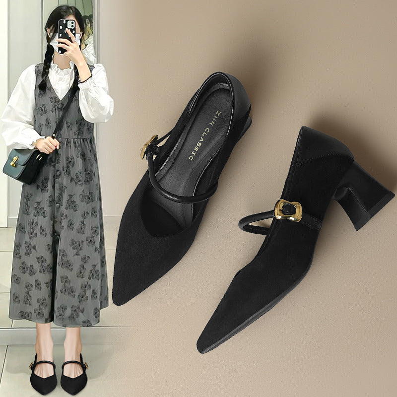 Women's Retro Pointed Toe Low-cut Western Style Mary Jane Women's Fashion Shoes