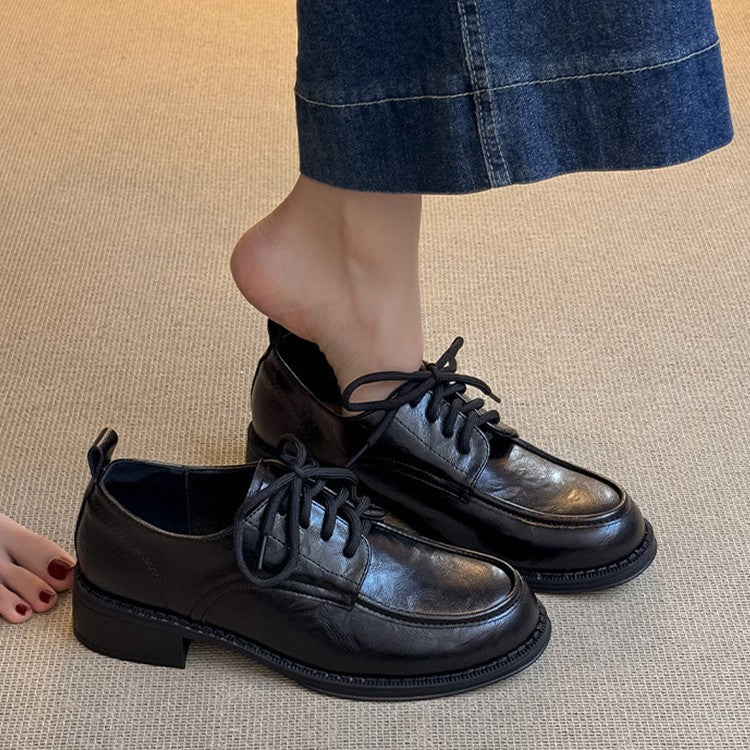 Women's Super Soft Platform Commute British Lace Leather Shoes