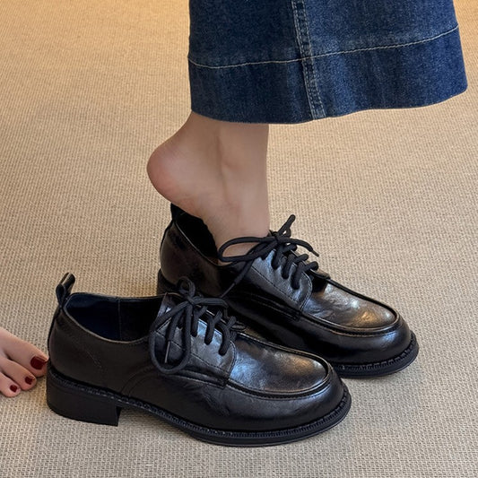 Women's Super Soft Platform Commute British Lace Leather Shoes
