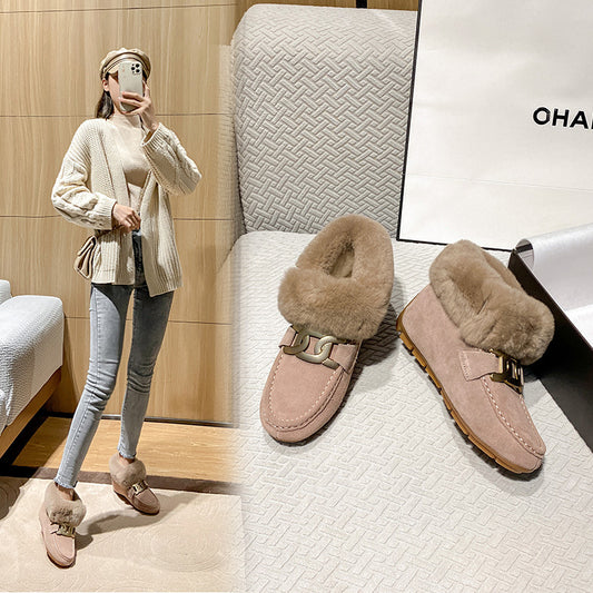 Women's Genuine Platform Thermal Cotton Fleece-lined Rabbit Hair Snow Boots