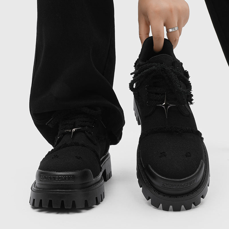 Men's Retro Derby Invisible Height Increasing Big Head Mickey Style Men's Business Leather Shoes