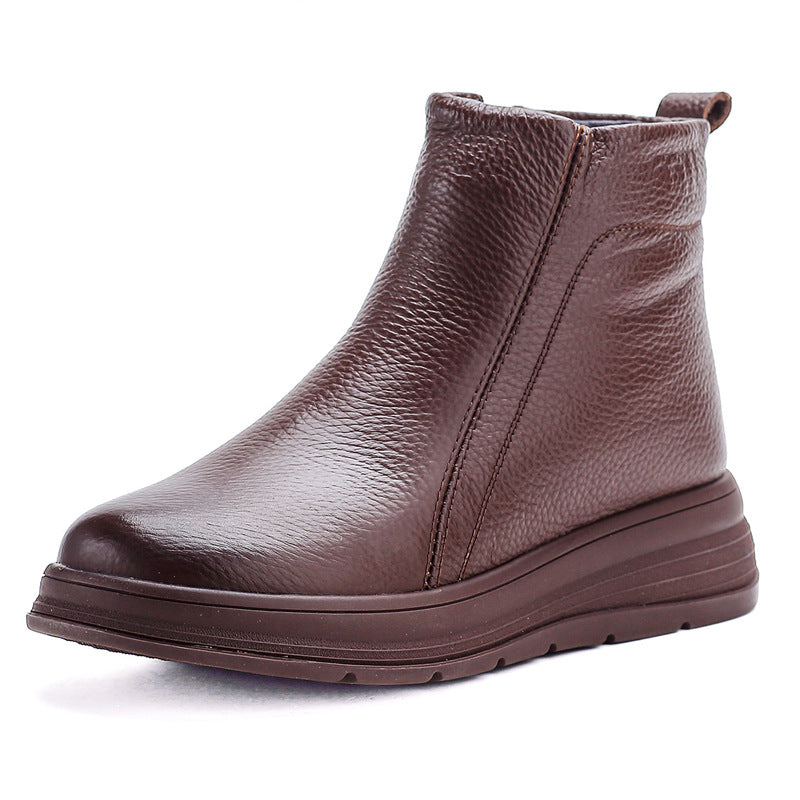 Cowhide Winter Fat Feet Mom Short Wedge Platform Wool Genuine Boots