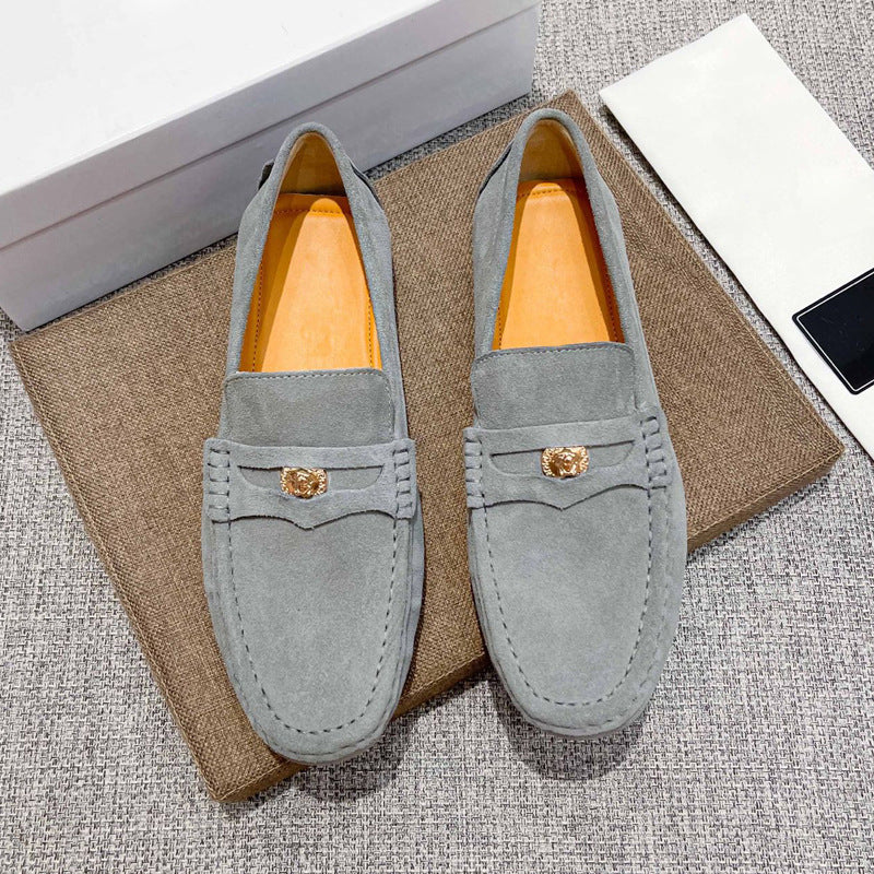 Men's Matte Cowhide Breathable One Pedal Gray Loafers/doug Shoes