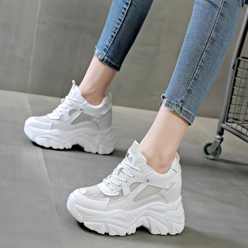 Women's Platform Height Increasing Insole Sports Single-layer Lace Up Women's Casual Shoes