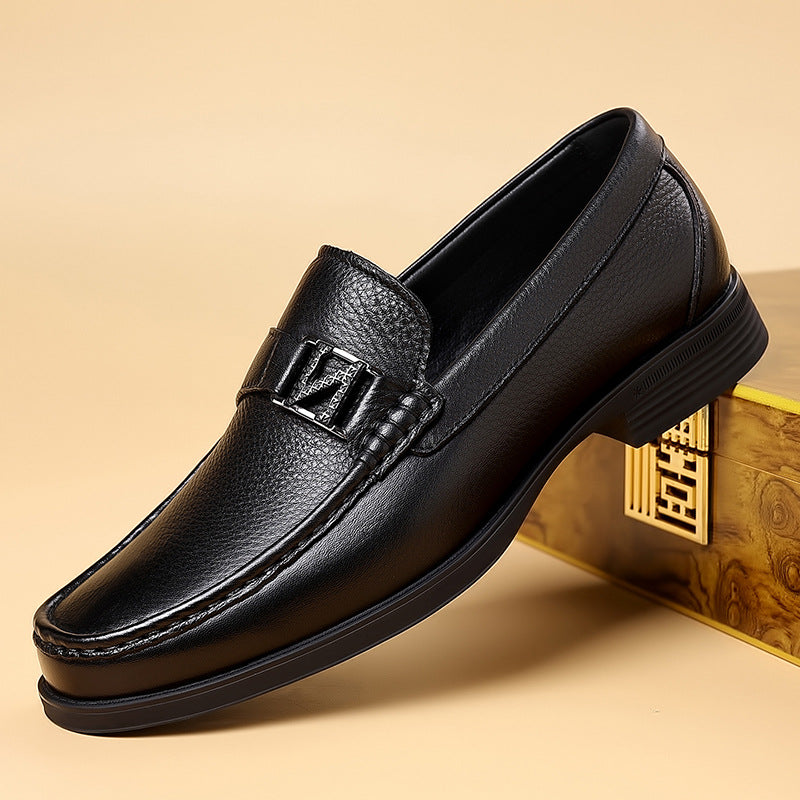 Men's Simple Driving Slip-on Cowhide Surface Spring Flat Leather Shoes