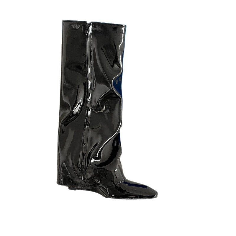 Women's Hair Wedge Pointed Toe Below The Women's Leather Boots