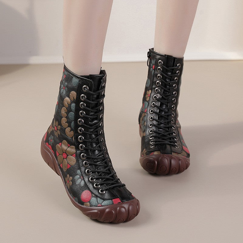 Women's Tendon Bottom Ethnic Style Genuine Printing Martin Women's Cotton Shoes