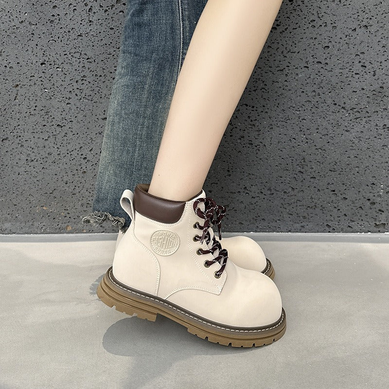 Women's Martin For Spring Thick-soled Big Head British Style Ankle Outdoor Women's Leather Boots
