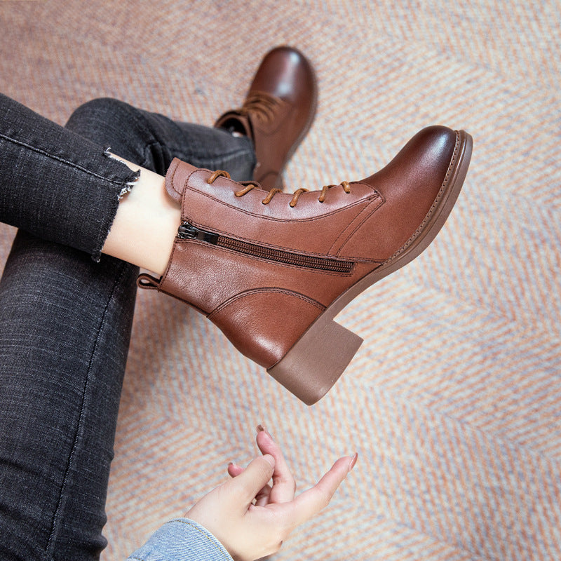 Women's Genuine Cow Soft Bottom Vintage Martin Boots