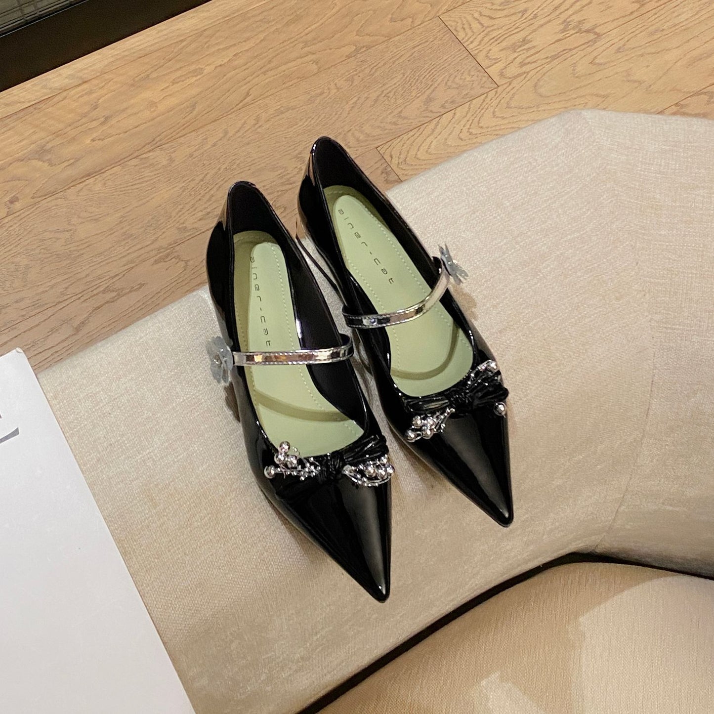 Women's Mary Jane French Style Bow Patent Low-cut Heels