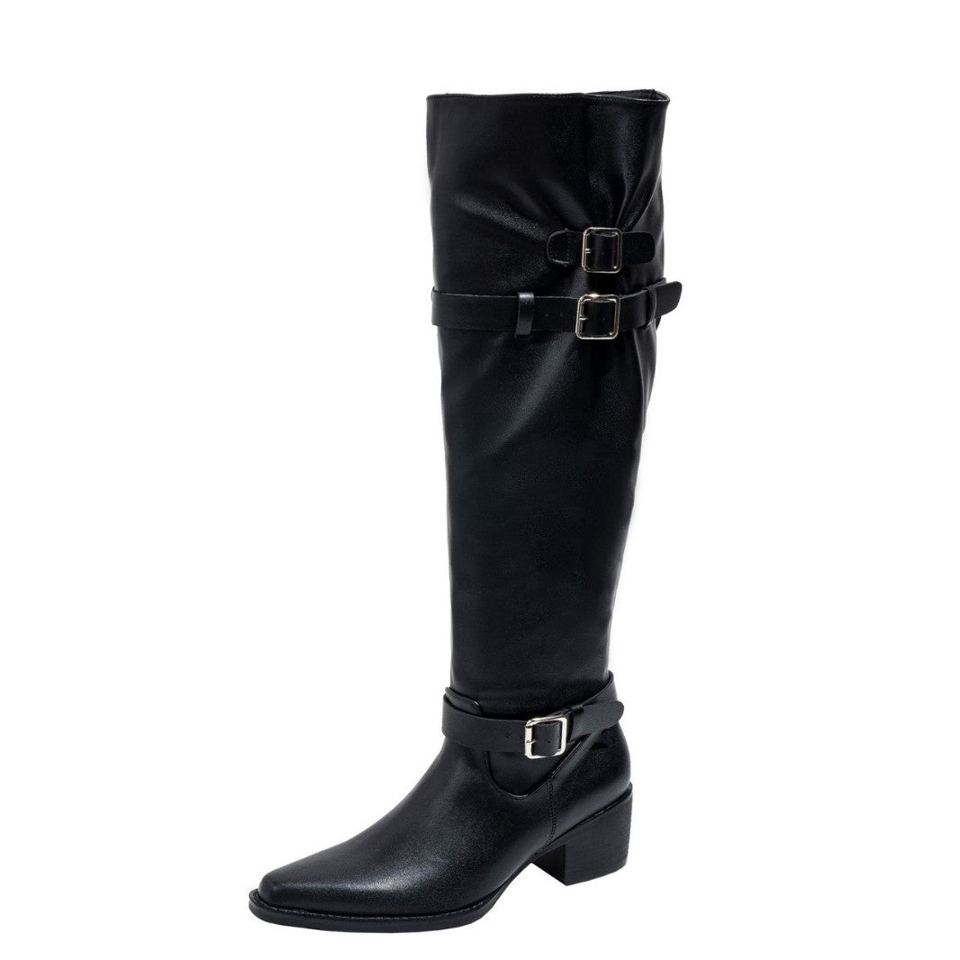 Women's Square Toe Chunky Korean Style Belt Heels