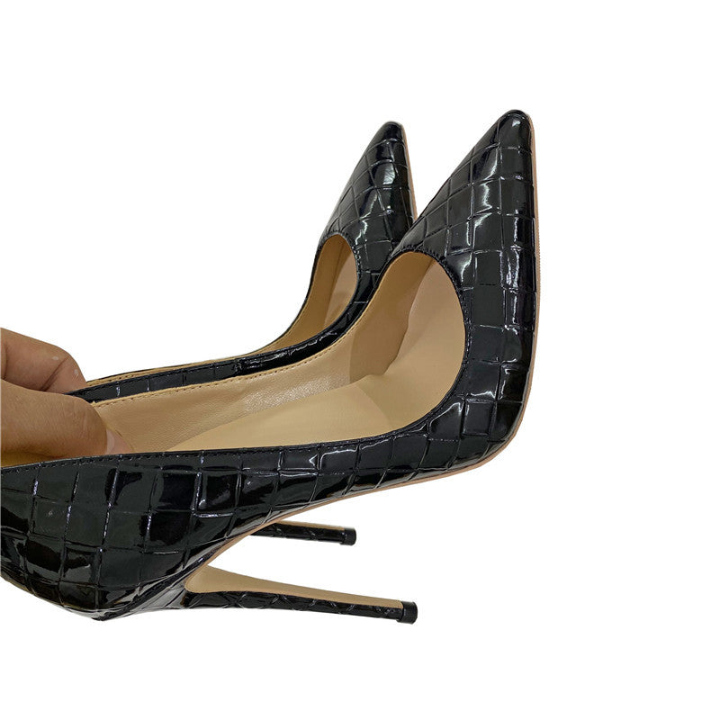 Women's Black High Pointed Toe Stiletto Low-cut Women's Shoes