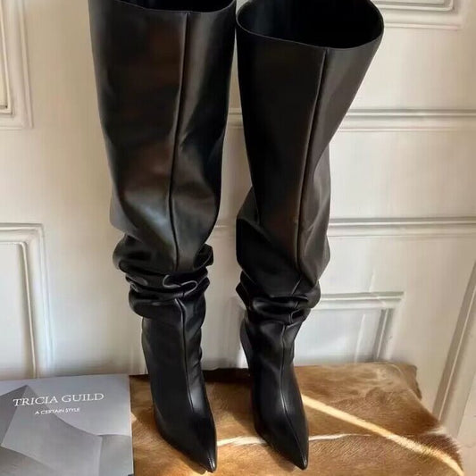Circumference High Long Hot Pointed Stiletto Over The Knee Wide Heels