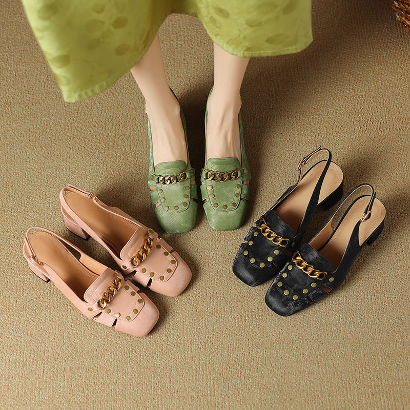 Women's Toe Chunky Back Open Pointed Low-cut High Women's Fashion Shoes