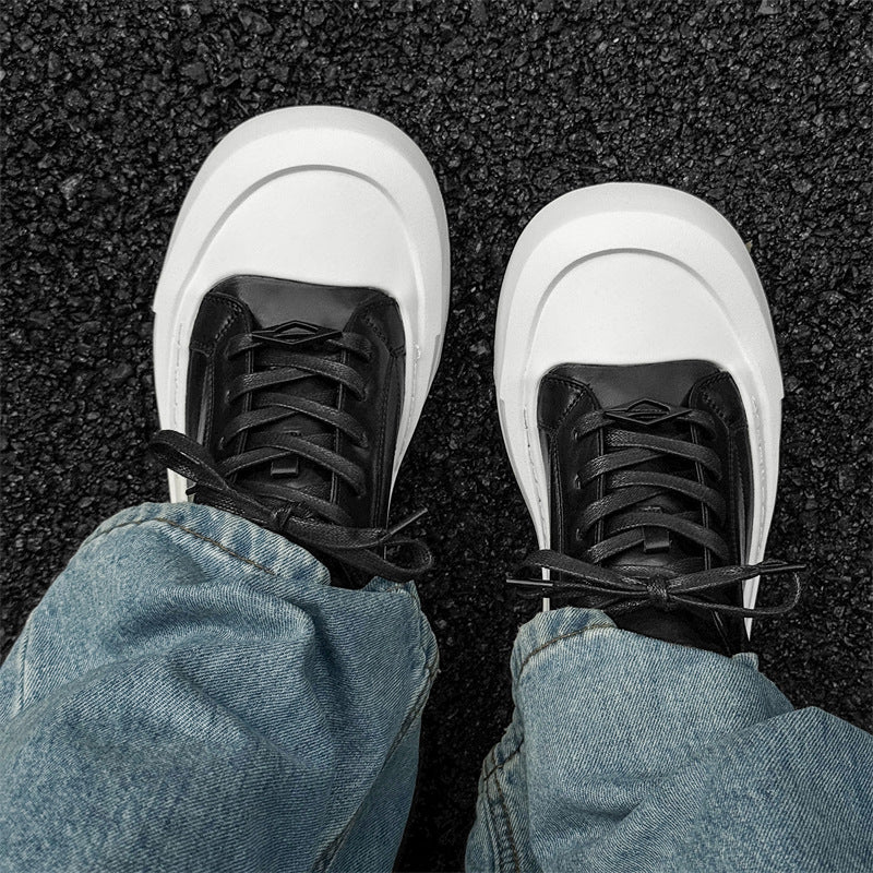 Men's Derby Niche Platform Height Increasing Commuter White Black Round Toe Sneakers