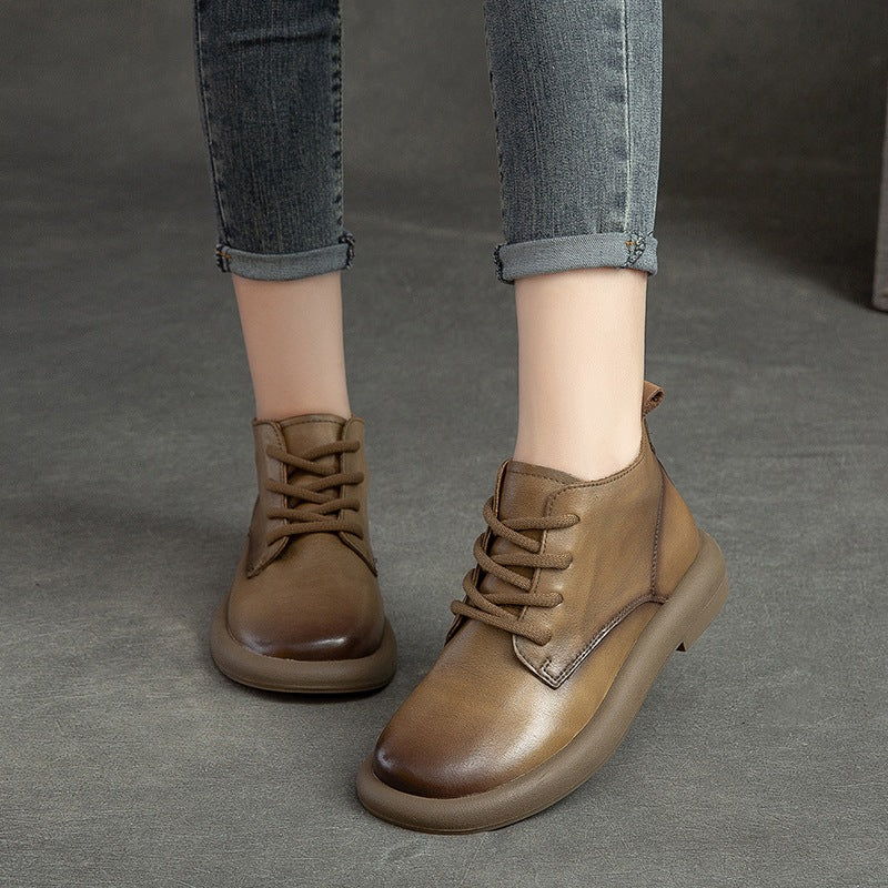 Women's Shu Autumn Flat Round Toe Brushed Retro Comfortable Boots